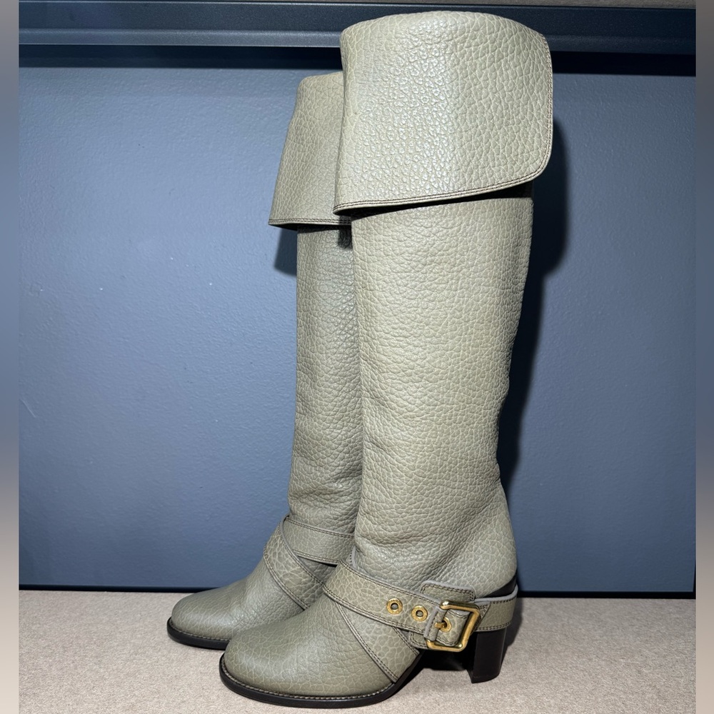 Authentic Women's Dolce & Gabanna‎ Over Knee Leather Khaki Boots Size 37 (US 7)
